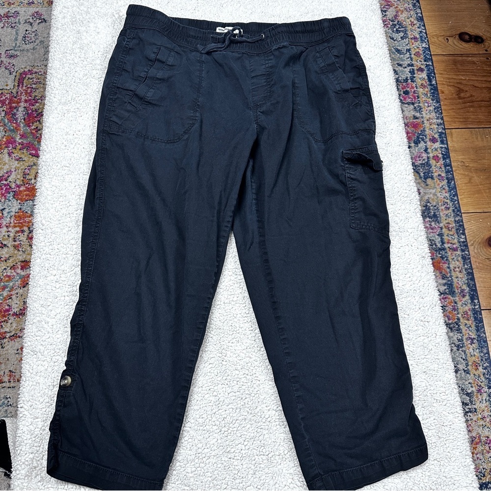 Sonoma Black Pull-On Drawstring Capris Women’s  Cotton Stretch, 16P
